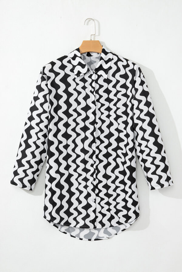 Black Stripe Print Loose Fit Open Front Beach Cover Up - Image 13