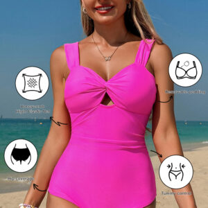 Bright Pink Cut out Twist Bowknot Backless One Piece Swimsuit