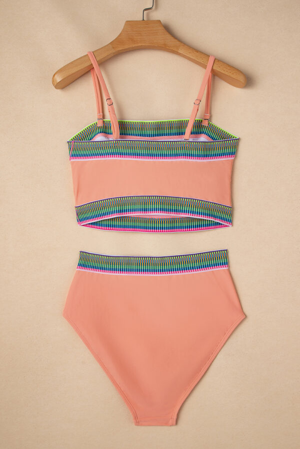 Peach Blossom Contrast Banding Tube Bikini High Waist 2pcs Swimsuit - Image 19