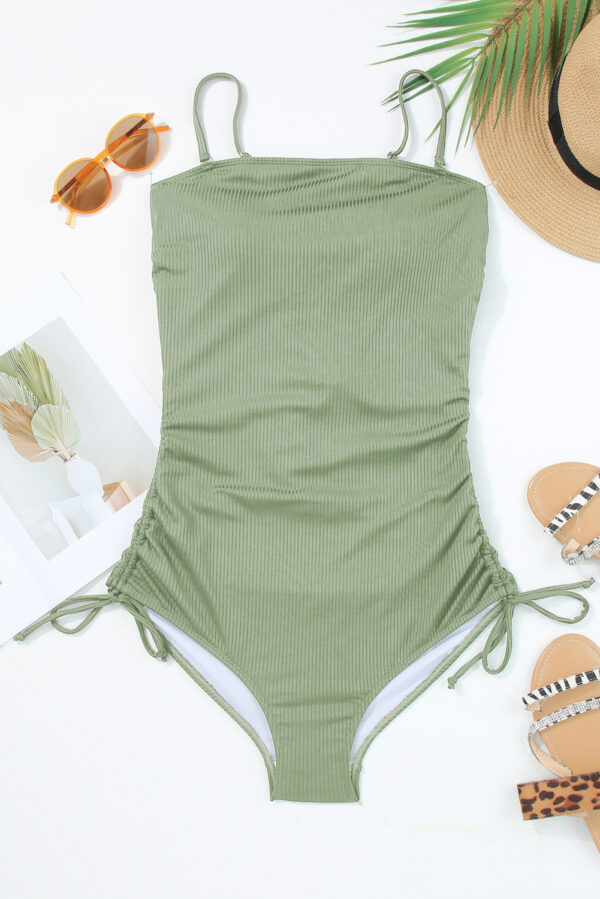 Laurel Green Ribbed Drawstring Sides Cutout One Piece Swimsuit - Image 11