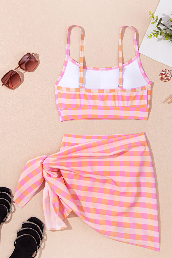 Pink 3pcs Gingham High Waist Bikini & Sarong - Image 12