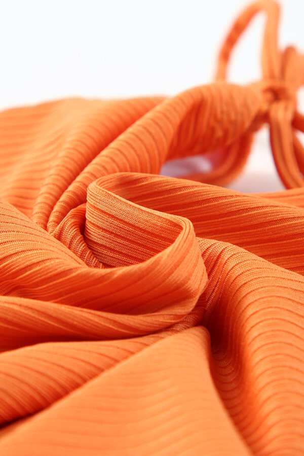 Orange Adjustable Straps Ribbed Knit One Piece Swimsuit - Image 9