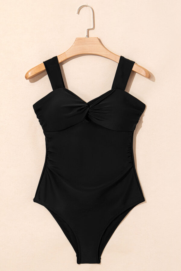 Black Cut out Twist Bowknot Backless One Piece Swimsuit - Image 5