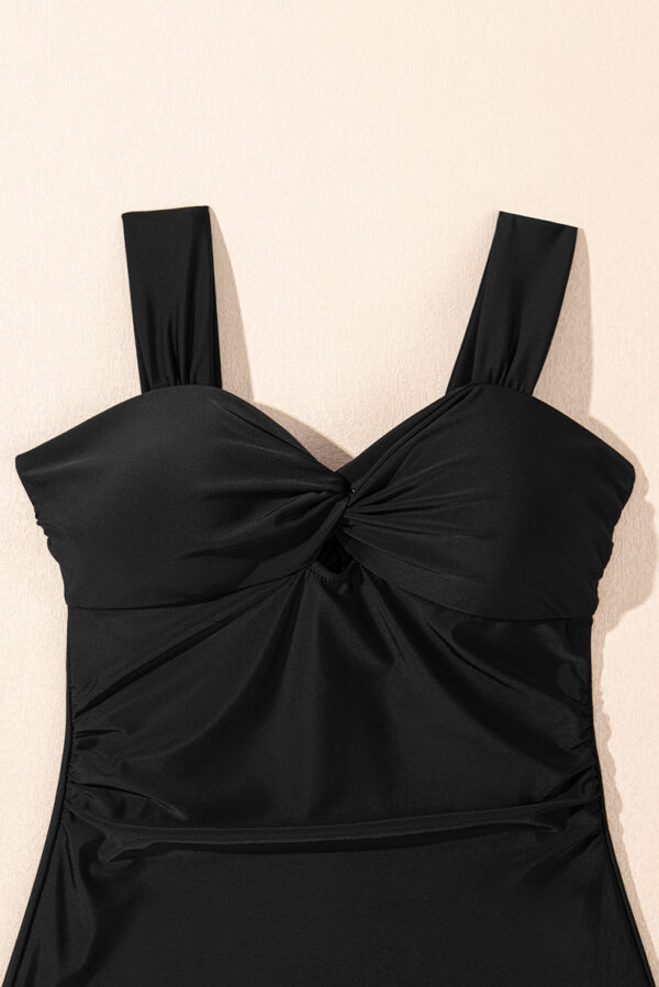 Black Cut out Twist Bowknot Backless One Piece Swimsuit - Image 7