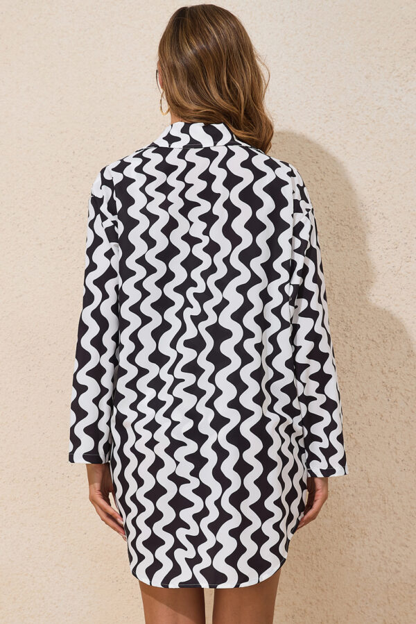 Black Stripe Print Loose Fit Open Front Beach Cover Up - Image 6