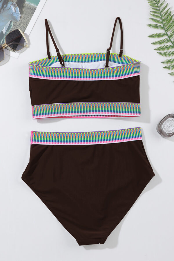 Coffee Contrast Banding Tube Bikini High Waist 2pcs Swimsuit - Image 9