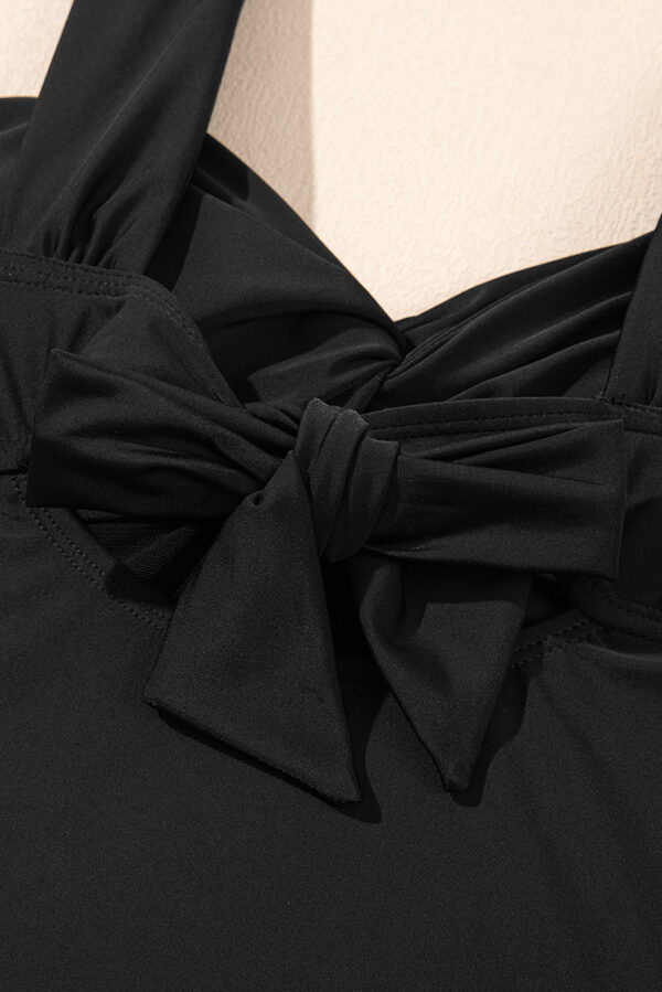 Black Cut out Twist Bowknot Backless One Piece Swimsuit - Image 12