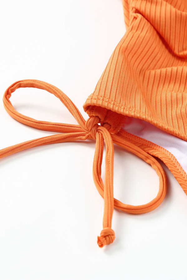 Orange Adjustable Straps Ribbed Knit One Piece Swimsuit - Image 14