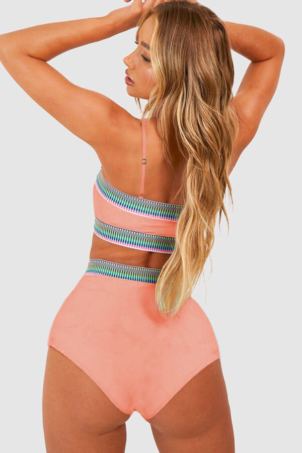 Peach Blossom Contrast Banding Tube Bikini High Waist 2pcs Swimsuit - Image 2