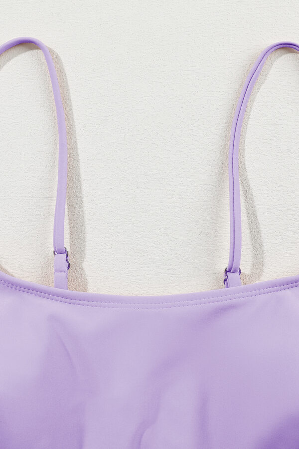 Orchid Petal Striped Patchwork Spaghetti Strap High Waist Bikini Swimsuit - Image 11