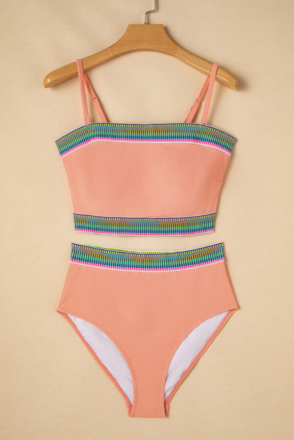 Peach Blossom Contrast Banding Tube Bikini High Waist 2pcs Swimsuit - Image 18