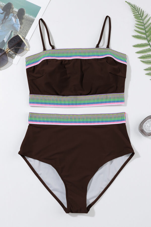 Coffee Contrast Banding Tube Bikini High Waist 2pcs Swimsuit - Image 8