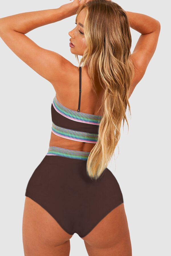 Coffee Contrast Banding Tube Bikini High Waist 2pcs Swimsuit - Image 2