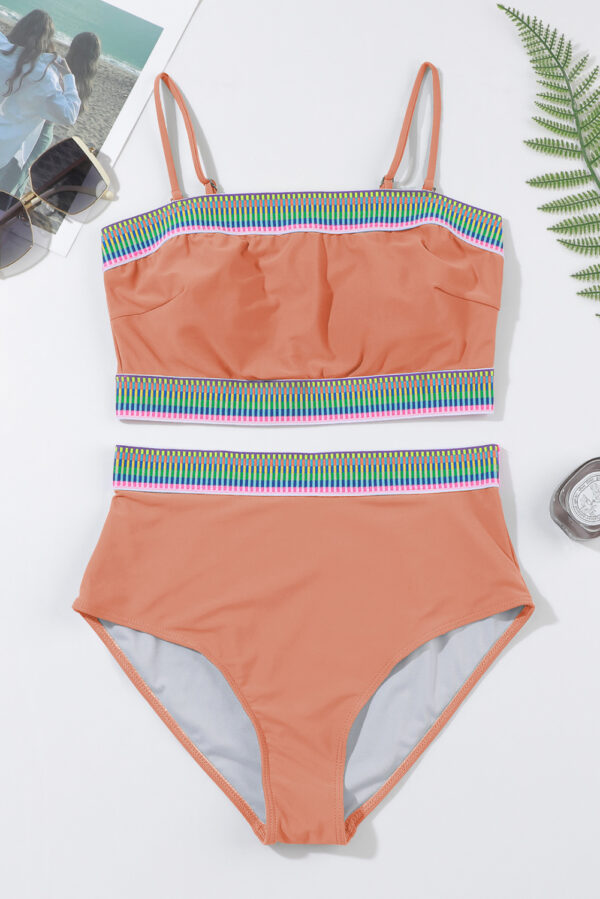 Peach Blossom Contrast Banding Tube Bikini High Waist 2pcs Swimsuit - Image 14