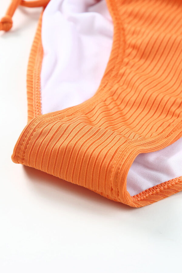 Orange Adjustable Straps Ribbed Knit One Piece Swimsuit - Image 15
