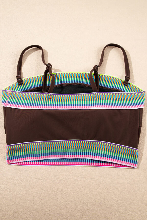 Coffee Contrast Banding Tube Bikini High Waist 2pcs Swimsuit - Image 15
