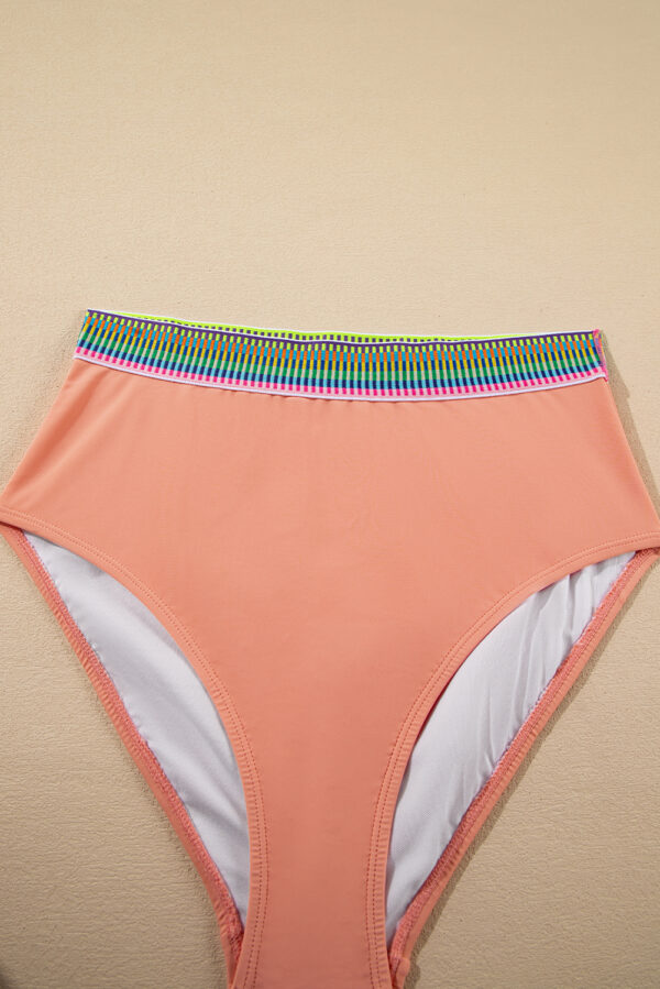 Peach Blossom Contrast Banding Tube Bikini High Waist 2pcs Swimsuit - Image 24