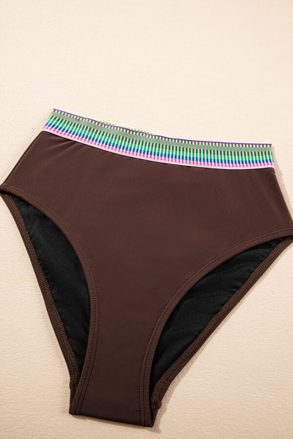 Coffee Contrast Banding Tube Bikini High Waist 2pcs Swimsuit - Image 19