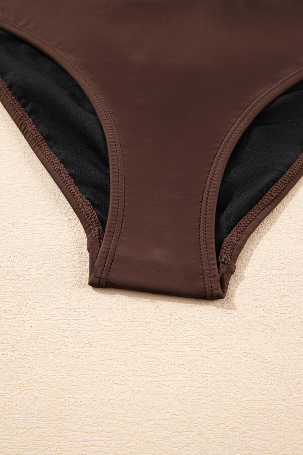 Coffee Contrast Banding Tube Bikini High Waist 2pcs Swimsuit - Image 20