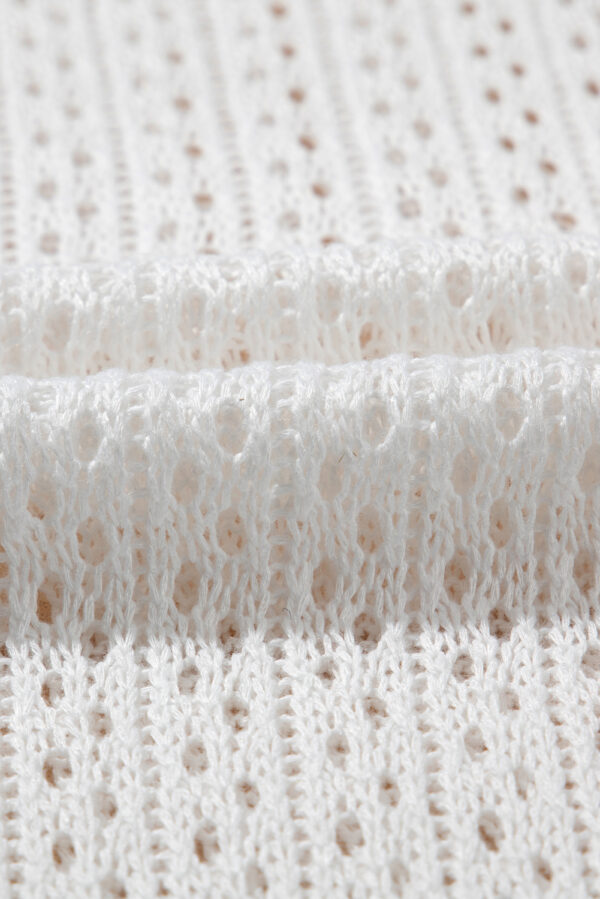 White Hollowout Knit Bell Sleeve Drawstring Short Beach dress - Image 19