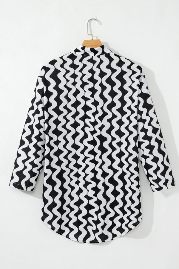 Black Stripe Print Loose Fit Open Front Beach Cover Up - Image 14