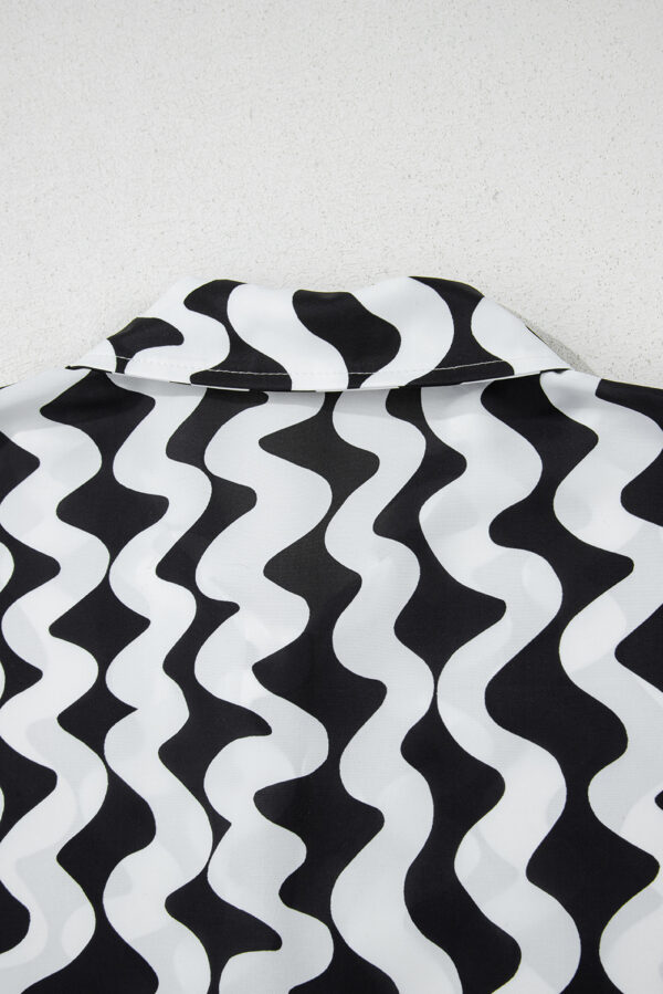 Black Stripe Print Loose Fit Open Front Beach Cover Up - Image 19