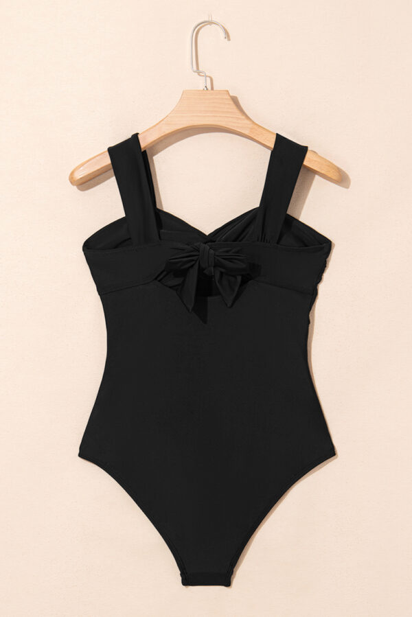 Black Cut out Twist Bowknot Backless One Piece Swimsuit - Image 6