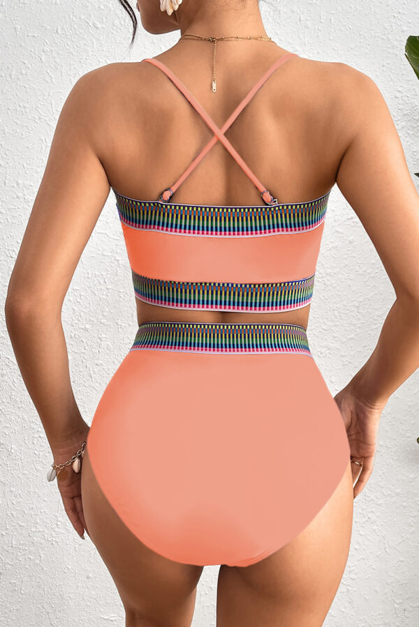 Peach Blossom Contrast Banding Tube Bikini High Waist 2pcs Swimsuit - Image 11