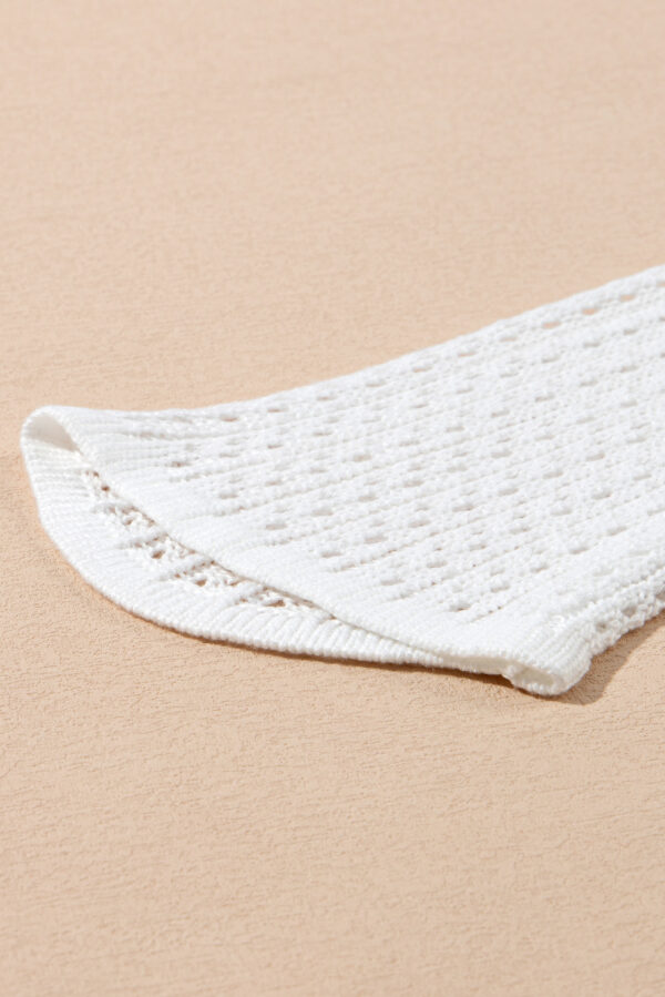 White Hollowout Knit Bell Sleeve Drawstring Short Beach dress - Image 22