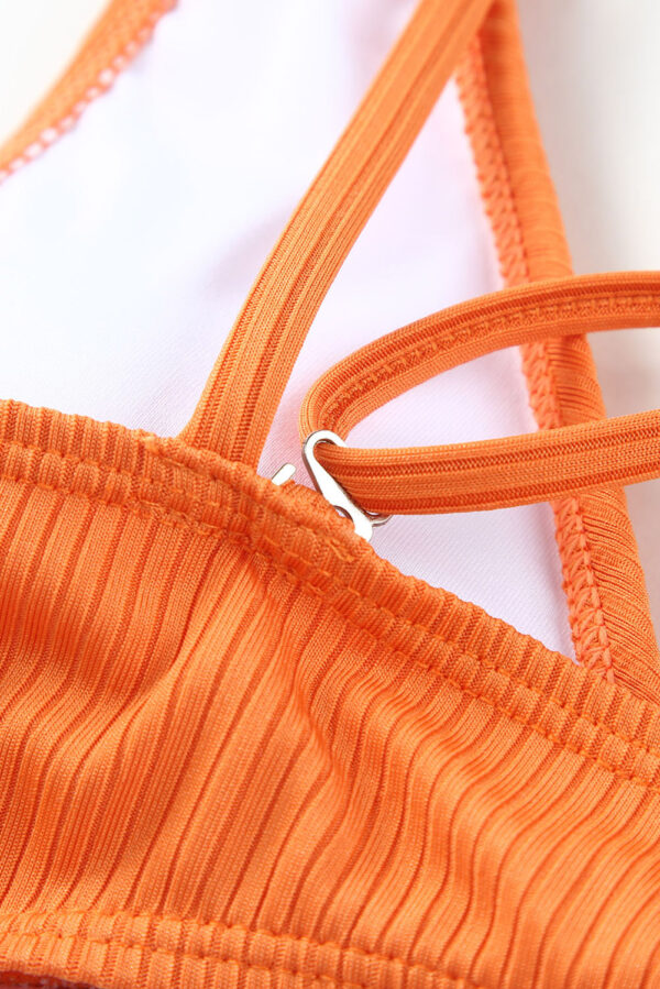 Orange Adjustable Straps Ribbed Knit One Piece Swimsuit - Image 11