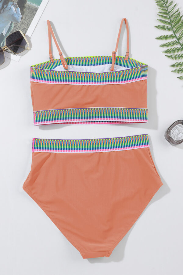 Peach Blossom Contrast Banding Tube Bikini High Waist 2pcs Swimsuit - Image 15
