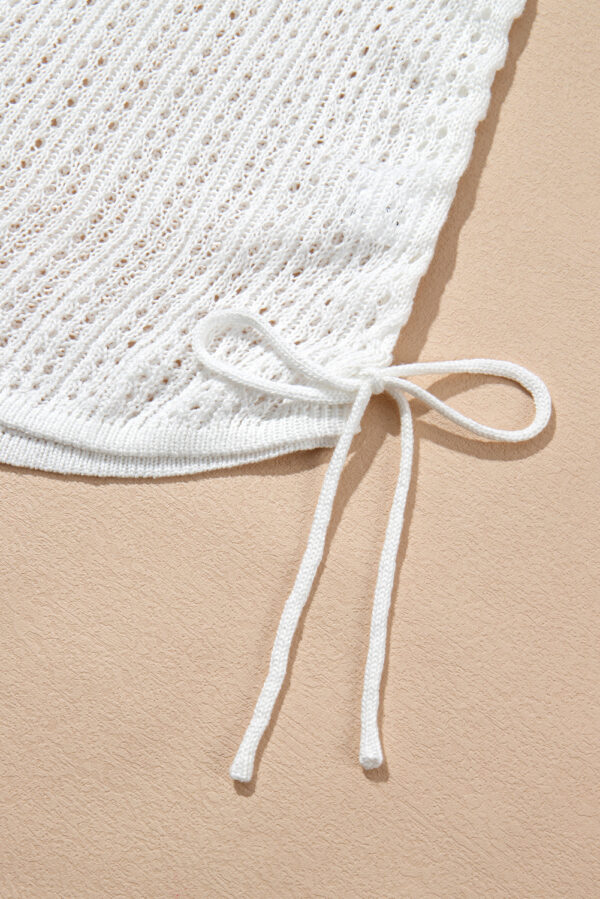White Hollowout Knit Bell Sleeve Drawstring Short Beach dress - Image 21