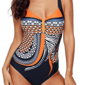 Orange Tribal Print One Piece Swimsuit