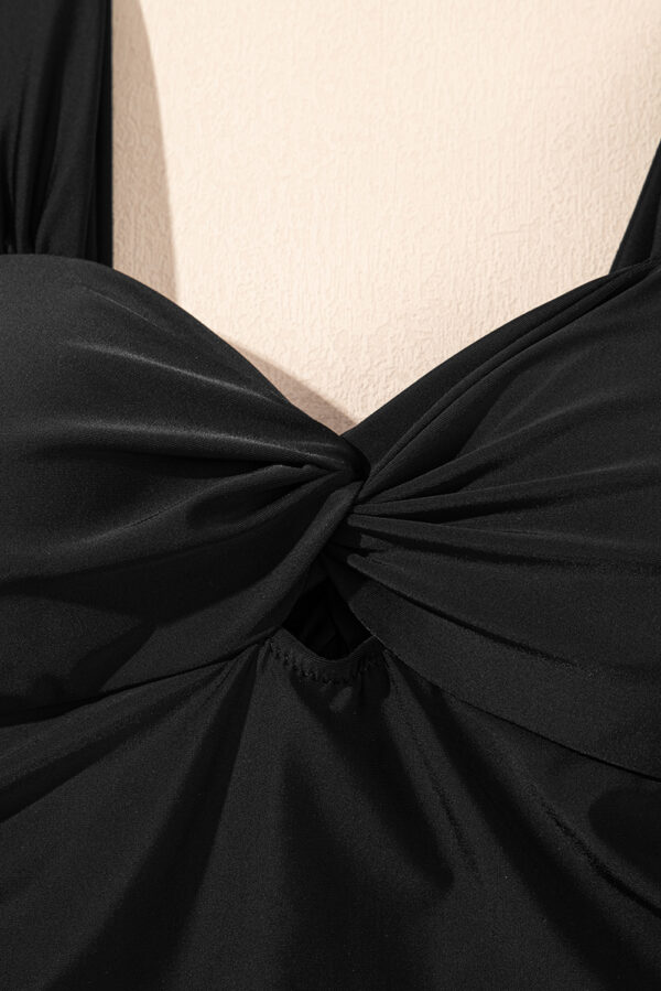 Black Cut out Twist Bowknot Backless One Piece Swimsuit - Image 16