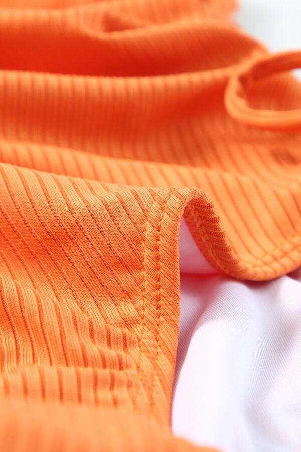 Orange Adjustable Straps Ribbed Knit One Piece Swimsuit - Image 13