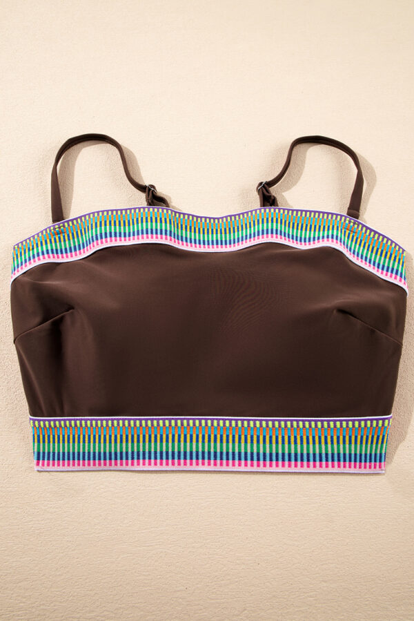 Coffee Contrast Banding Tube Bikini High Waist 2pcs Swimsuit - Image 14